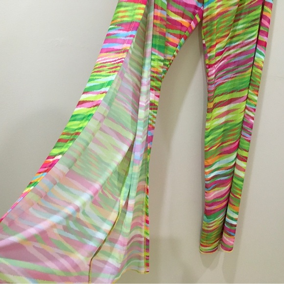 New Becca Cover Up Womens Large Green Pants High Slit Beach Swim Tassels - Picture 6 of 6